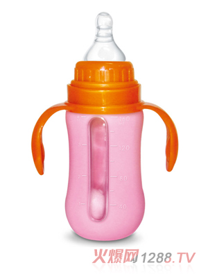 Babykin（贝沁）玻璃加硅胶套标口弧形奶瓶160ml
