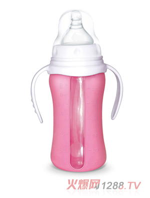 Babykin（贝沁）玻璃+硅胶套宽口弧形奶瓶260ML