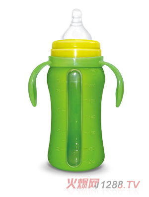 Babykin（贝沁）高硼硅玻璃+硅胶套宽口弧形奶瓶260ML