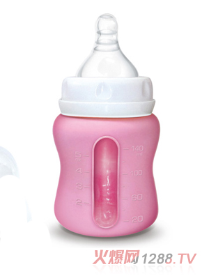 Babykin（贝沁）玻璃+硅胶套宽口弧形奶瓶140ML
