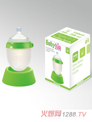 Babykin（贝沁）硅胶超宽口奶瓶140ml绿色