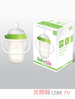 Babykin（贝沁）硅胶超宽口奶瓶240ML绿色
