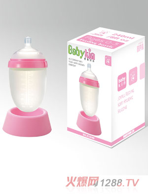 Babykin（贝沁）硅胶超宽口奶瓶粉色240ml