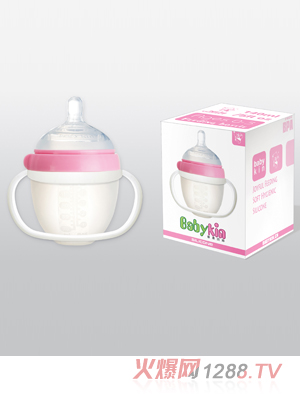 Babykin（贝沁）硅胶超宽口奶瓶粉色140ML