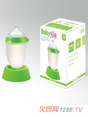 Babykin（贝沁）硅胶超宽口奶瓶绿色240ml