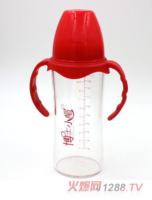 博士小帽玻璃有柄自然亲子宽口径奶瓶280ml红色
