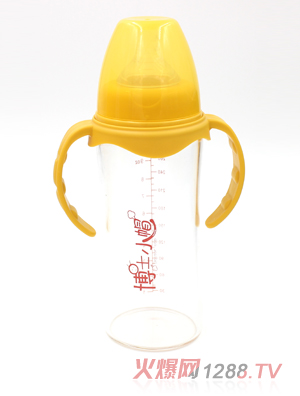 博士小帽玻璃有柄自然亲子宽口径奶瓶280ml黄色