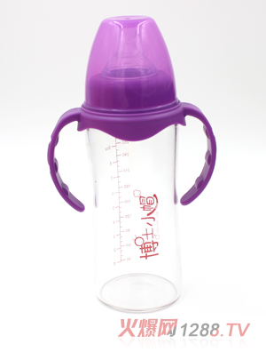 博士小帽玻璃有柄自然亲子宽口径奶瓶280ml紫色