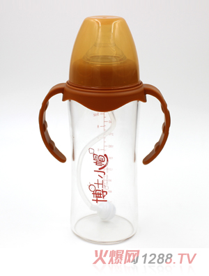 博士小帽玻璃有柄自然亲子宽口径自动奶瓶280ml橙色
