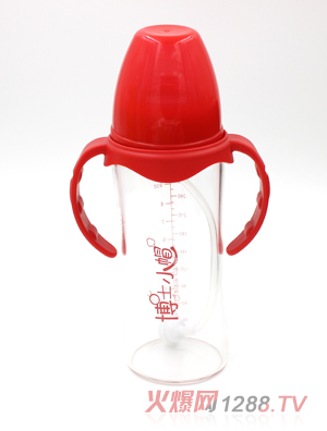 博士小帽玻璃有柄自然亲子宽口径自动奶瓶280ml红色
