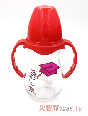 博士小帽玻璃有柄自然亲子宽口径自动奶瓶240ml红色