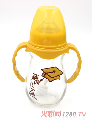 博士小帽玻璃有柄自然亲子宽口径自动奶瓶240ml黄色
