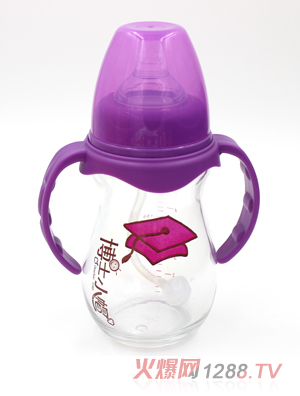 博士小帽玻璃有柄自然亲子宽口径自动奶瓶240ml紫色