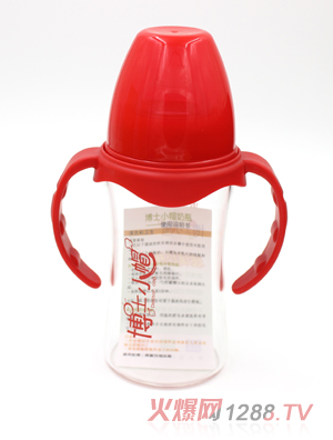 博士小帽玻璃有柄自然亲子宽口径奶瓶200ml红色