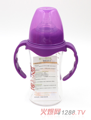 博士小帽玻璃有柄自然亲子宽口径奶瓶200ml紫色