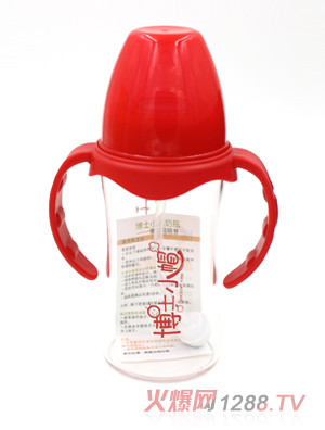博士小帽玻璃有柄自然亲子宽口径自动奶瓶200ml红色