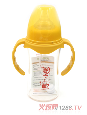 博士小帽玻璃有柄自然亲子宽口径自动奶瓶200ml黄色