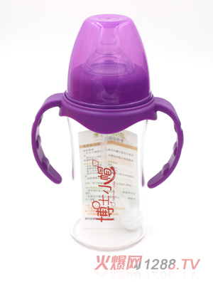 博士小帽玻璃有柄自然亲子宽口径自动奶瓶200ml紫色