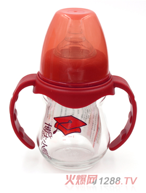博士小帽玻璃有柄自然亲子宽口径奶瓶150ml红色