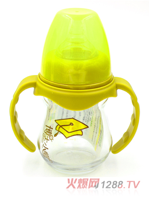 博士小帽玻璃有柄自然亲子宽口径奶瓶150ml绿色