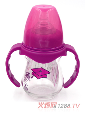 博士小帽玻璃有柄自然亲子宽口径奶瓶150ml紫色