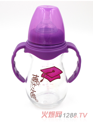 博士小帽玻璃有柄自然亲子宽口径奶瓶240ml紫色