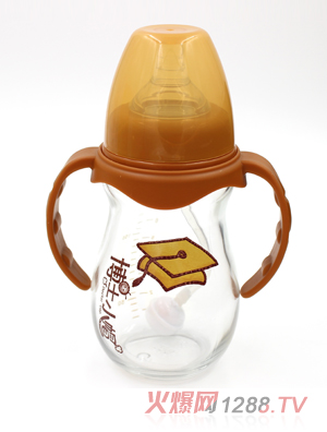 博士小帽玻璃有柄自然亲子宽口径自动奶瓶240ml橙色