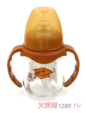 博士小帽玻璃有柄自然亲子宽口径自动奶瓶150ml橙色