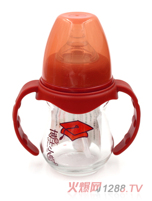 博士小帽玻璃有柄自然亲子宽口径自动奶瓶150ml红色