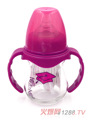 博士小帽玻璃有柄自然亲子宽口径自动奶瓶150ml紫色