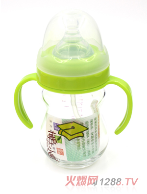 博士小帽玻璃有柄自然亲子宽口径自动奶瓶150ml绿色