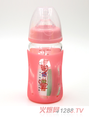 玻璃自然亲子防摔保温宽口径奶瓶粉色
