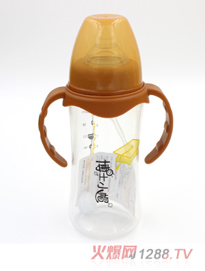 博士小帽PP有柄自然亲子宽口自动奶瓶300ml橙色
