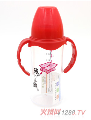 博士小帽PP有柄自然亲子宽口奶瓶300ml红色