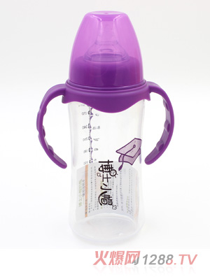 博士小帽PP有柄自然亲子宽口奶瓶300ml紫色