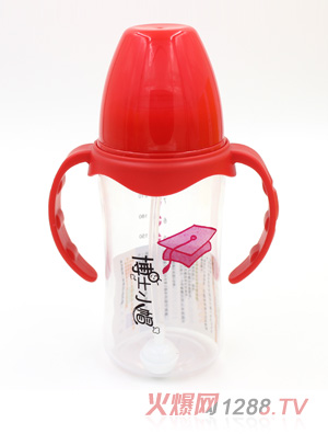 博士小帽PP有柄自然亲子宽口自动奶瓶240ml红色