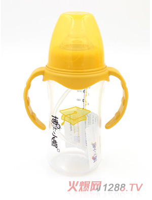 博士小帽PP有柄自然亲子宽口自动奶瓶240ml黄色