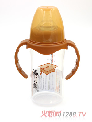 博士小帽PP有柄自然亲子宽口奶瓶240ml橙色