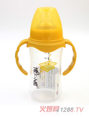 博士小帽PP有柄自然亲子宽口奶瓶240ml黄色