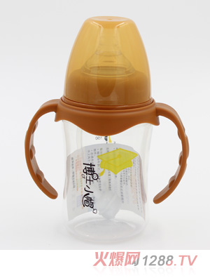 博士小帽PP有柄自然亲子宽口自动奶瓶180ml橙色
