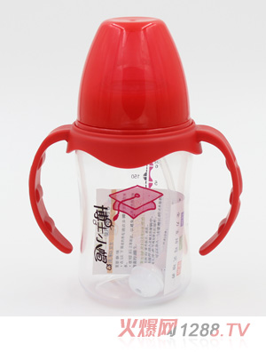 博士小帽PP有柄自然亲子宽口自动奶瓶180ml红色