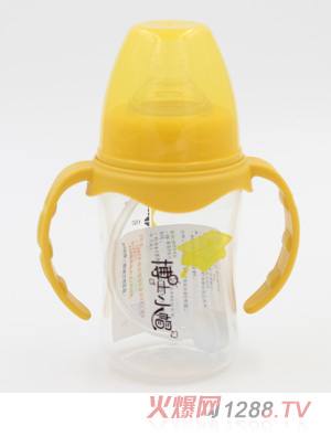 博士小帽PP有柄自然亲子宽口自动奶瓶180ml黄色