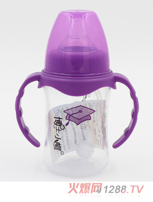 博士小帽PP有柄自然亲子宽口自动奶瓶180ml紫色