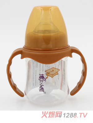 博士小帽PP有柄自然亲子宽口自动奶瓶120ml橙色