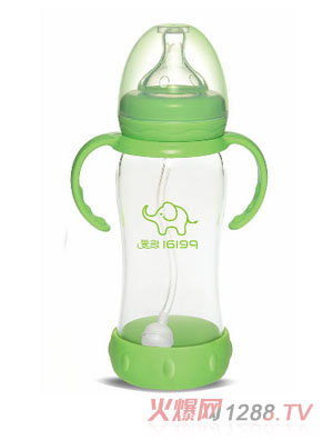 培爱宽口径葫芦玻璃奶瓶（变色安全硅胶套280ml