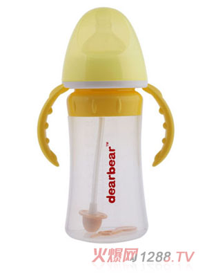 亲亲贝贝宽口硅胶奶瓶230ml+自动吸管+握把