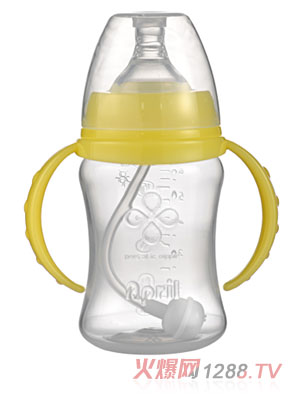 爱普丽宽口弧形PP奶瓶180ml黄色