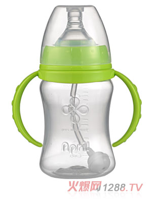 爱普丽宽口弧形PP奶瓶180ml绿色