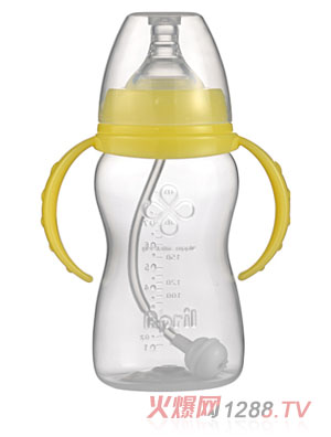 爱普丽宽口弧形PP奶瓶240ml黄色