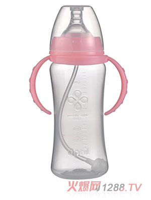 爱普丽宽口弧形PP奶瓶280ml粉色